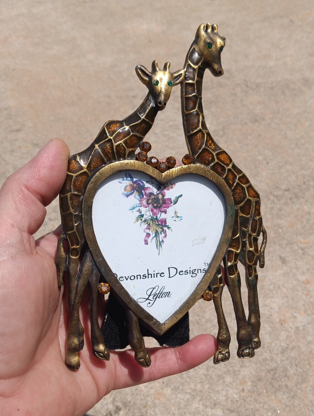 Lefton Devonshire Design Enamel Giraffes Heart Picture Frame